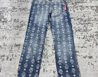 Vintage Co & Lu Monogram Logo Print Denim Jeans Y2K Japanese Streetwear Pants Size W31x27.5