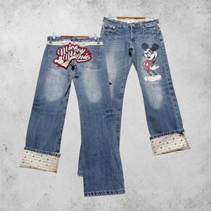 W30 Vintage Disney Mickey And Minnie Mouse Patches Jeans 90s Graphic Denim Size 30x30