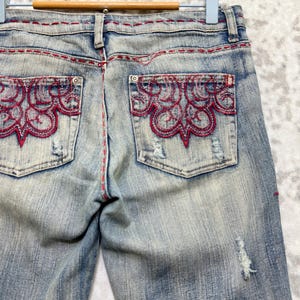 Vintage Southpole Y2K Flared Denim Jeans Tribal Embroidery Bold Graphic Washed Streetwear Hip Hop 90s Pants Size 29x33 image 13