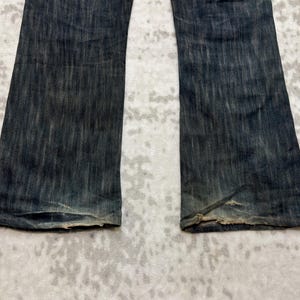 W31 Vintage Edwin 503 Slitna Utsvängda Denim Jeans Med Broderi Japansk Y2K Arkivmodell Storlek 31x27 bild 14