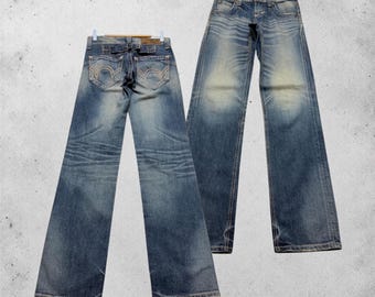Edwin Blue Trip Flare Jeans - Clawmark Buckle Back Denim - Japan