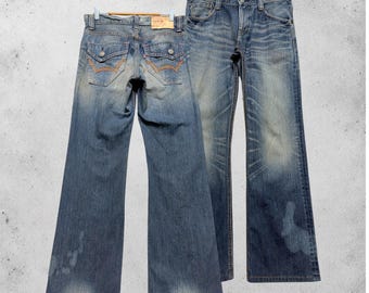W31 Rare Edwin BT5011 Heavy Wash Denim Jeans Claw Fade Straight Fit Y2K Japan Size 31x30.5