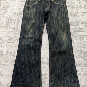 W31 Vintage Edwin 503 Slitna Utsvängda Denim Jeans Med Broderi Japansk Y2K Arkivmodell Storlek 31x27 bild 3