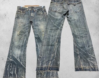 Vintage Antful Flare Jeans Y2K Distressed Mud Wash Cropped Denim Japanese Streetwear Size 29x26.5