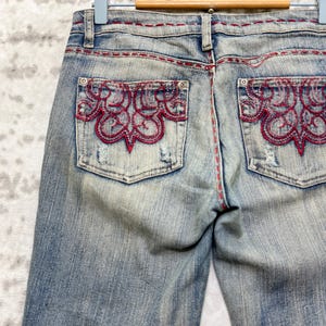 Vintage Southpole Y2K Flared Denim Jeans Tribal Embroidery Bold Graphic Washed Streetwear Hip Hop 90s Pants Size 29x33 image 12