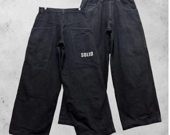 W30 Vintage Solo Semore Baggy Wide Leg Embroidery Jeans Y2K Skater Hip Hop Denim Jeans Size 30x28