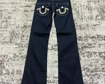 True Religion Joey Super T Jeans Mens 36 Blue Distressed Flare