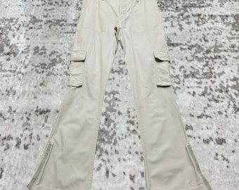 アバクロンビー＆フィッチ Y2K ホワイト フレア カーゴパンツ マルチポケット ユーティリティ ストリートウェア サイズ W29