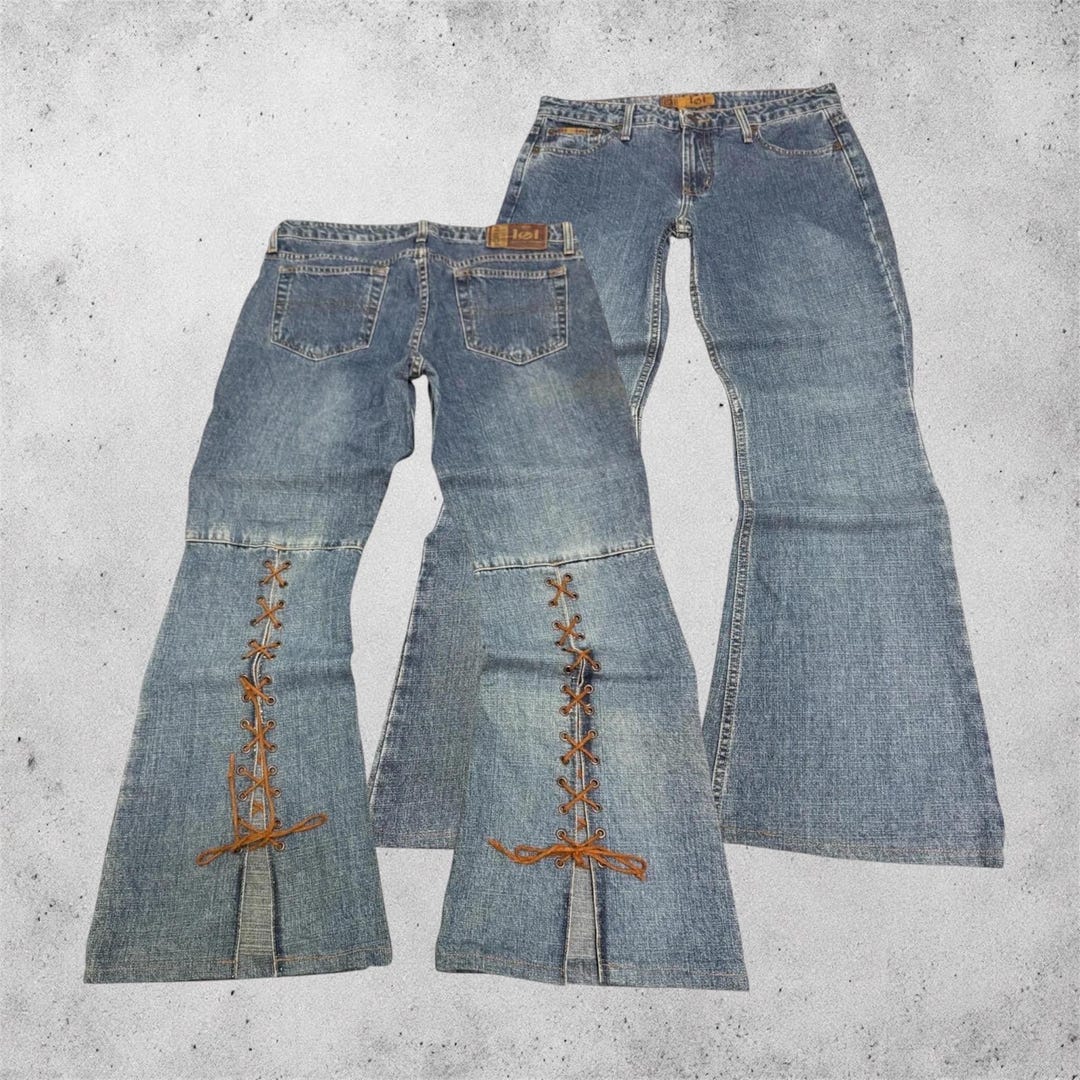W30 Vintage Lace-up Flare L.e.i Jeans Boho Y2K Corset Pants Size