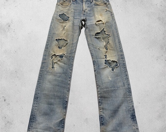 Vintage Edwin 503 Distressed Jeans Mud Wash Thrashed Denim Y2K Grunge Pants Size W28x29.5