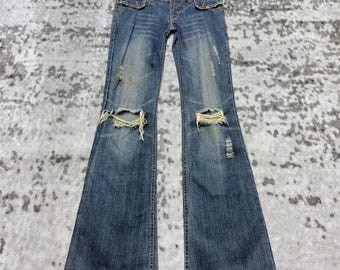 ヴィンテージ スプレンディッド ローライズ ダメージ加工 フレア Y2K グランジ ブーツカット ユニセックス デニムジーンズ サイズ w32