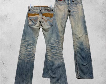 W28 Vintage Edwin XV Serie 423XVS Western Denim Jeans met verwassen look, honingraatpatroon, suède zakken, zeldzaam, gemaakt in Japan, maat 28x32