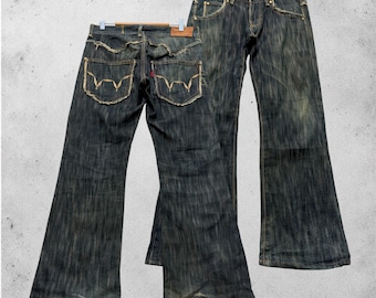 W31 Vintage Edwin 503 Distressed Flare Denim Jeans W Embroidery Japanese Y2K Archive Style Size 31x27