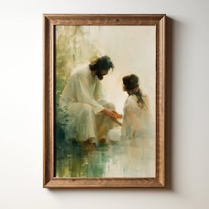 Jezus en de vrouw bij de bron | Christelijke kunst aan de muur | Levend water | Bijbelvers kunst aan de muur | Christelijk Inwijdingsfeest Cadeau | Directe download