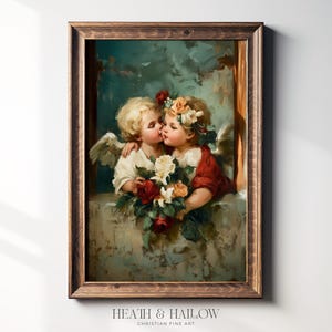 Kissing Cherubs Art | Victorian Angel Wall Decor | Romantic Vintage Rose Printable | Christian Nursery Art | Instant Download