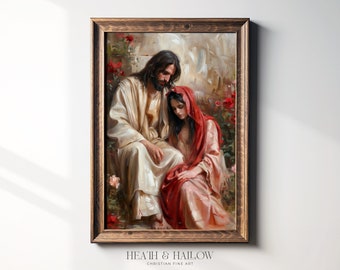 Jesus and Mary Magdalene | Eclectic Christian Wall Art | Impressionist Catholic Art | Love Like Jesus | Gospel Wall Decor | Digital File