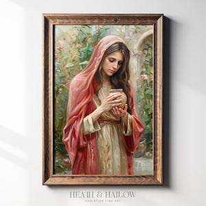 Mary Magdalene | Female Saint Painting | Christian Wall Art | Downloadable Bible Art | Mary Anointing Jesus | Digital Art File