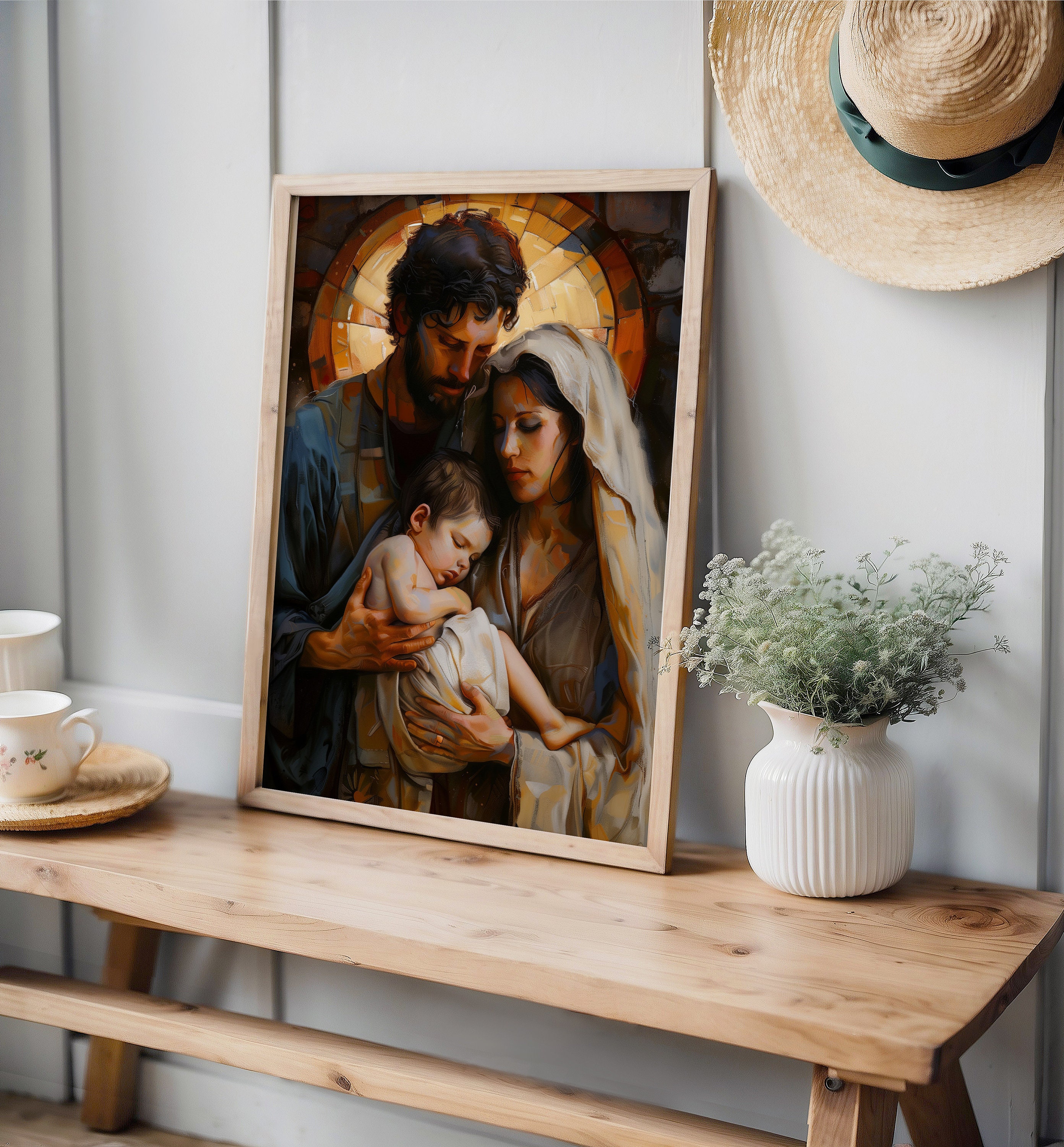 Holy Family Catholic Wall Art | Virgin Mary and Joseph Christian Home ...