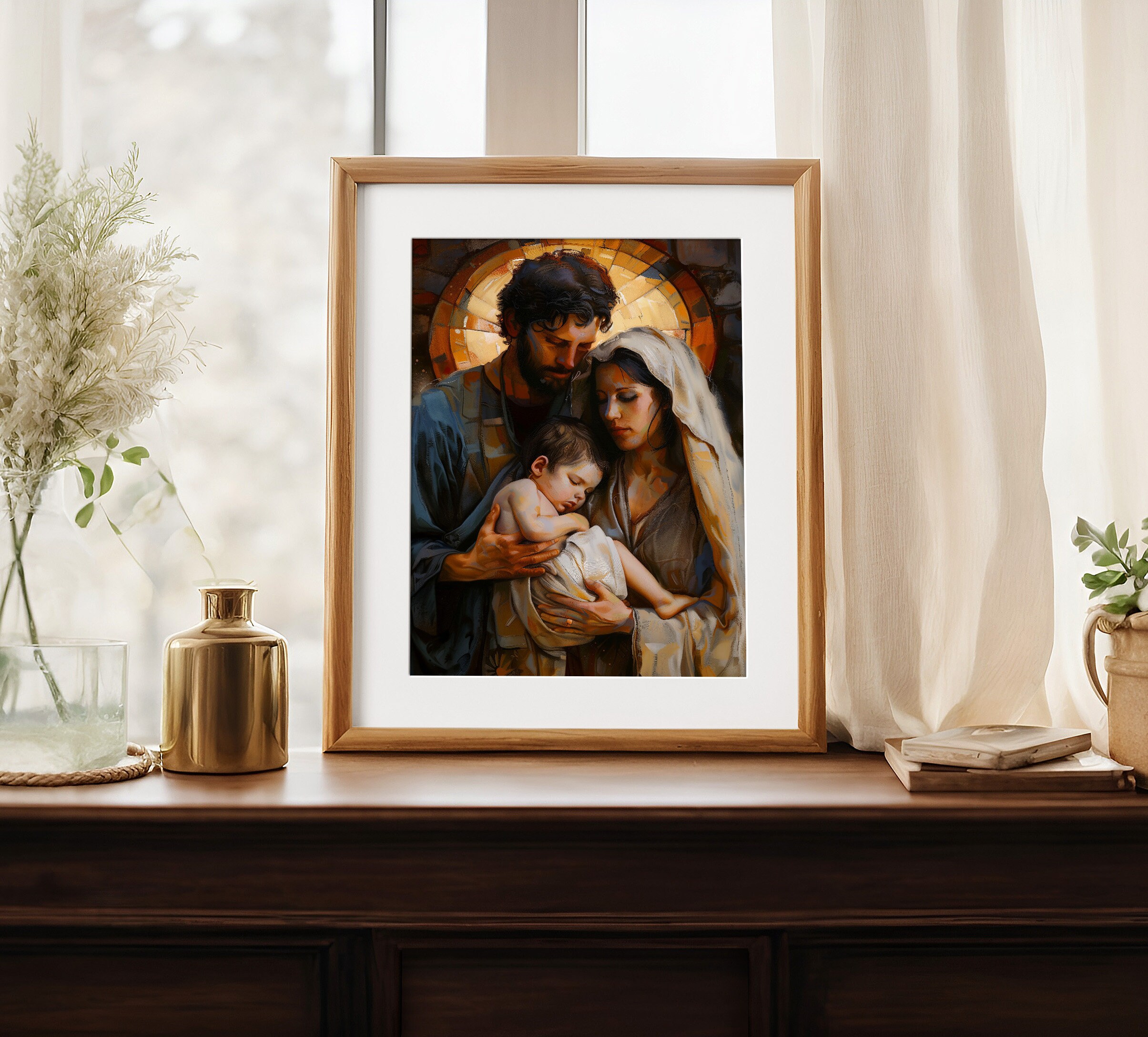 Holy Family Catholic Wall Art | Virgin Mary and Joseph Christian Home ...