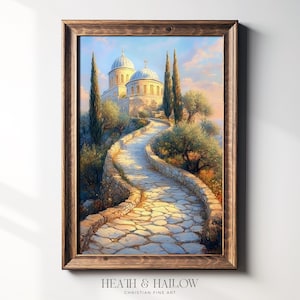 Religious Printable Art | Mount Olive Bible Scene | Antique Christian Artwork | Holy Land Wall Decor | Oil Painting Print
