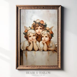 Flower Crown Cherub Trio | Christian Nursery Art | Victorian Angel Wall Print | Heaven-Inspired Decor | Prayer Room Printable