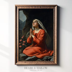 Mary Magdalene Art Print | Sacred Catholic Wall Art | Divine Feminine Icon | Resurrection Morning | Veil & Roses | Digital Download