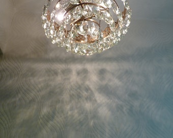 Vintage Brass and Crystal Old Basket Chandelier (34 cm. diameter)