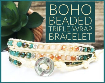 Beaded Boho Triple Wrap Bracelet | Wrap Bracelet | Gift for Girls | Wrist Wrap | Womans Bracelet