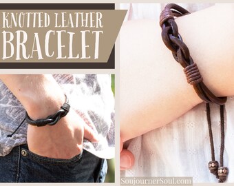 Couples Leather Bracelet in Brown or Black | Adjustable Leather Bracelet for Women or Men | Knotted Leather Bracelet