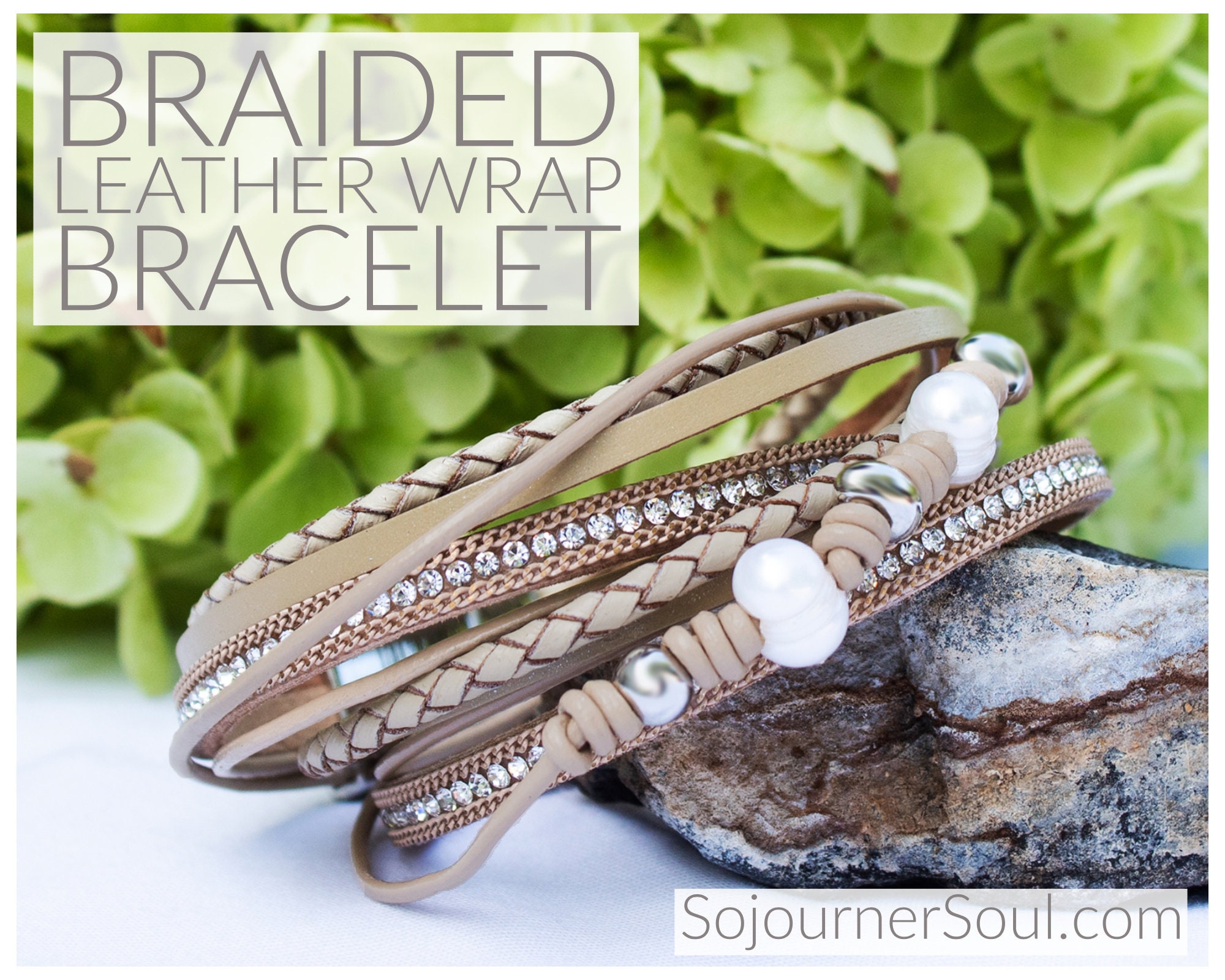 Tan Leather Wrap Bracelet Braided Double Wrap Bracelet Etsy