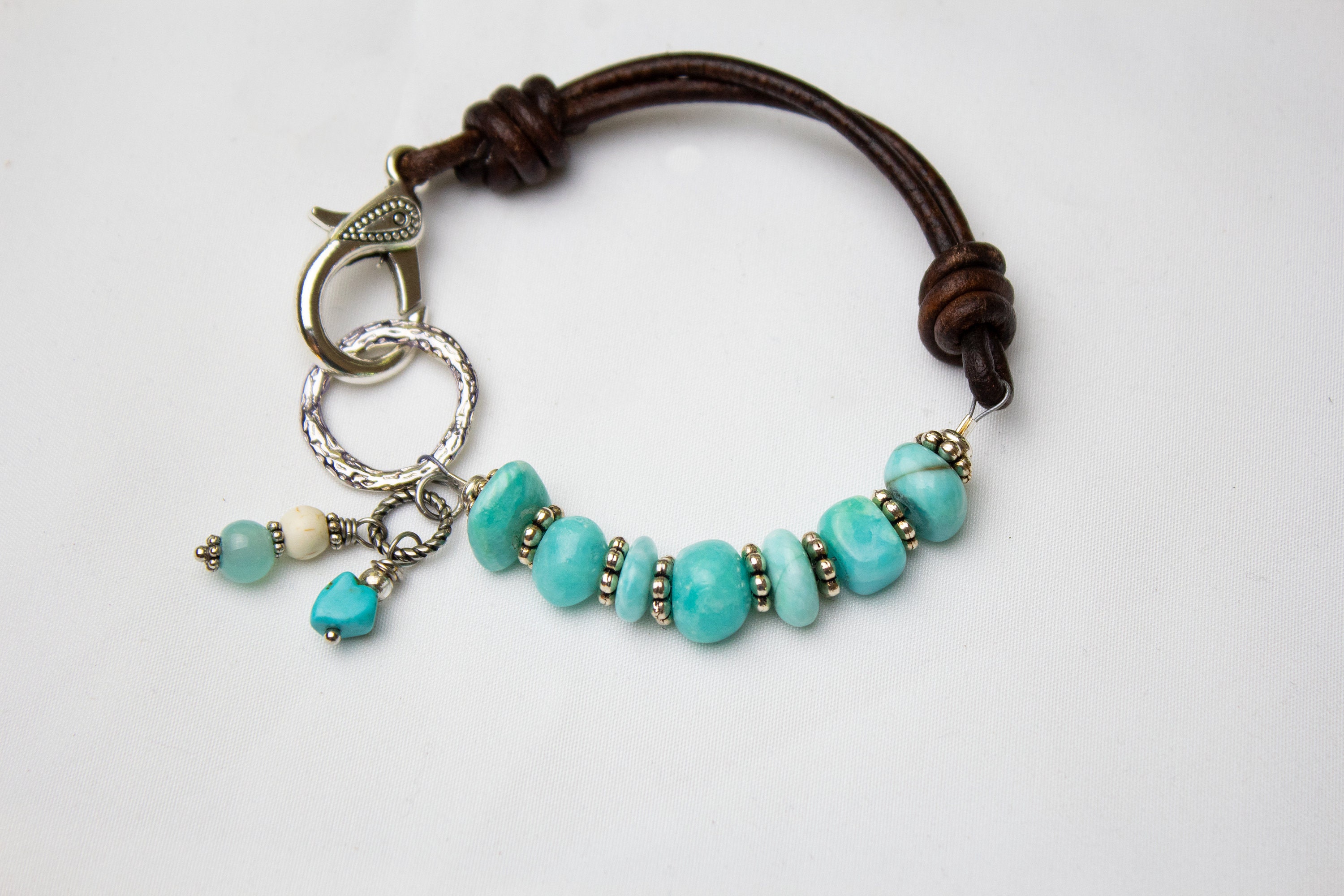 Brown Leather Bracelet With Jade Jade Bead Bracelet - Etsy