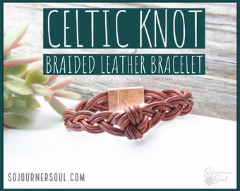 Leather Celtic Knot Bracelet | Braided Irish Magnetic Clasp