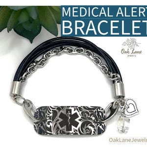 Personalized Medical Alert ID Bracelet for Women With Free Engraving | Emergency Medical Alert ID Charm Bracelet | Medical Alert ID Jewelry