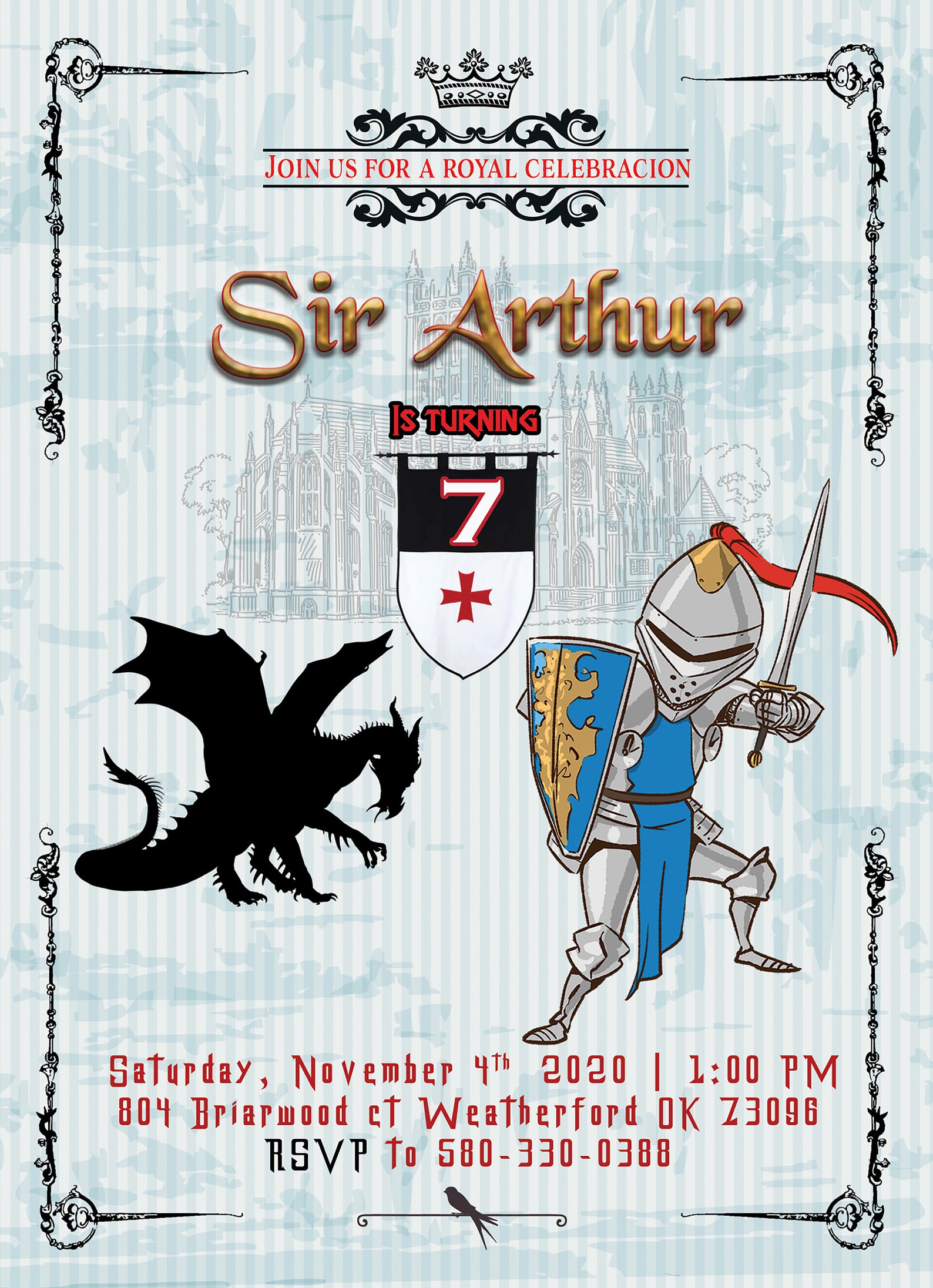KNIGHT BIRTHDAY INVITATION Royal Birthday Invitation Knight | Etsy