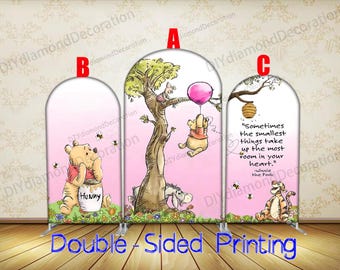 Fondo de fotografía con arco de Winnie the Pooh y globo rosa de doble cara para baby shower de niñas, decoración para fiesta de cumpleaños infantil