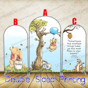 Winnie the Pooh Arch Backdrop Cover Double Side Blue Balloon Boys Baby Shower Kids Birthday Party Decoration Photography Background Wall