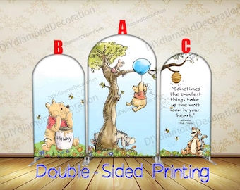 Arco de Winnie the Pooh con cubierta de fondo, globo azul de doble cara, decoración para fiesta de cumpleaños de niños, baby shower, fotografía de fondo de pared