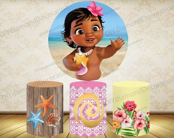 Round Backdrop Moana Princess-Birthday Party Girls Baby Shower Decorations Invitations Banner Photo Booth