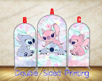 Arco de puntada pastel de doble cara con diseño de dibujos animados para celebrar el cumpleaños de los niños