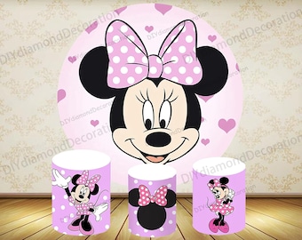 Pink Minnie Mouse Round Backdrop Cover Plinth Covers Girls Birthday Baby Shower Party Decor