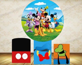 Mickey Mouse Clubhouse Round Backdrop Cover Plinth Covers Kids Birthday Party Decor Set