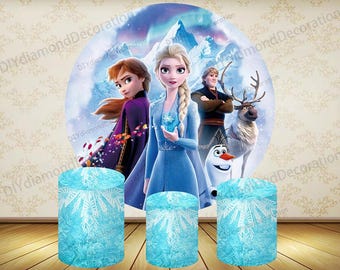 Fondo redondo para fiesta de cumpleaños de niñas, tema de princesas de Disney Frozen, 3 piezas, con base.