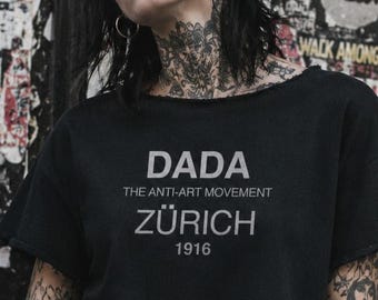DADA Zürich 1916 Vintage Raw Edge Boxy Tee | Swiss Typography Minimalist Shirt | Anti-Art Movement Cropped Heavyweight T-Shirt | Unisex Heav