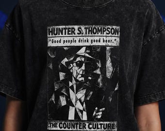 Hunter S. Thompson Inspired Snow Washed Oversized T-Shirt | Vintage Counter Culture Graphic Tee | Heavyweight Cotton Streetwear | Unisex Gru