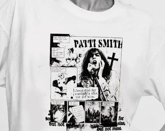 Patti Smith Inspired Graphic T-Shirt | Vintage Punk Poetry Tee | Pure Cotton Unisex T-Shirt | Comic Book Style Music Shirt