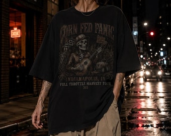 Corn Fed Panic Skeleton T-Shirt | Vintage Indianapolis Americana Graphic Tee