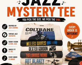 Jazz Mystery Shirt – Surprise Graphic Tee Based on Your Style | Vintage Washed Heavyweight T-Shirt | Unisex Sizes S–3XL