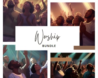 Black Church Service Clipart Set - Praying, Worship & Fellowship Graphics - Sublimation 16  PNG Images - Flyers, Journals, Books - African