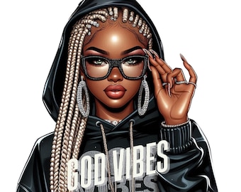 God Vibes African American Woman Hoodie Sublimation Journals Mugs 12 PNG Digital Images