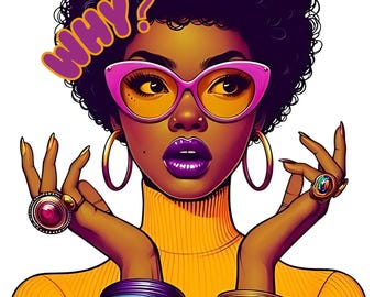 ¡Oh, no! #2 Colección de imágenes PNG de una mujer afroamericana sorprendida con un arcoíris de colores brillantes para arte digital y manualidades de sublimación - Juego de 31